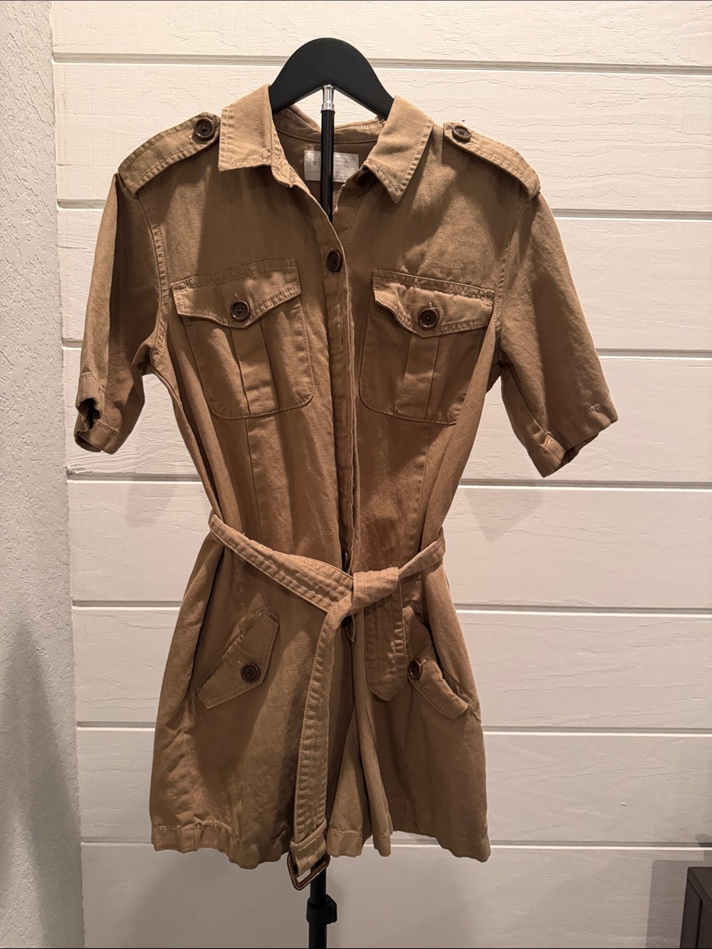 Banana Republic Utility Short Sleeve Romper in Khaki